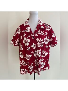 ALOHA REPUBLIC Hawaiian Shirt Button Front Short Sleeve Floral Tropical Tiki
